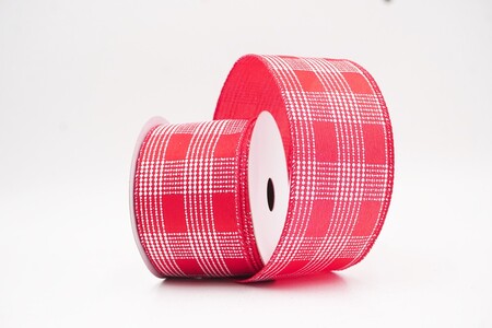 Red/White  Classic Plaid Check Wired Ribbon_KW0466GC-7-7